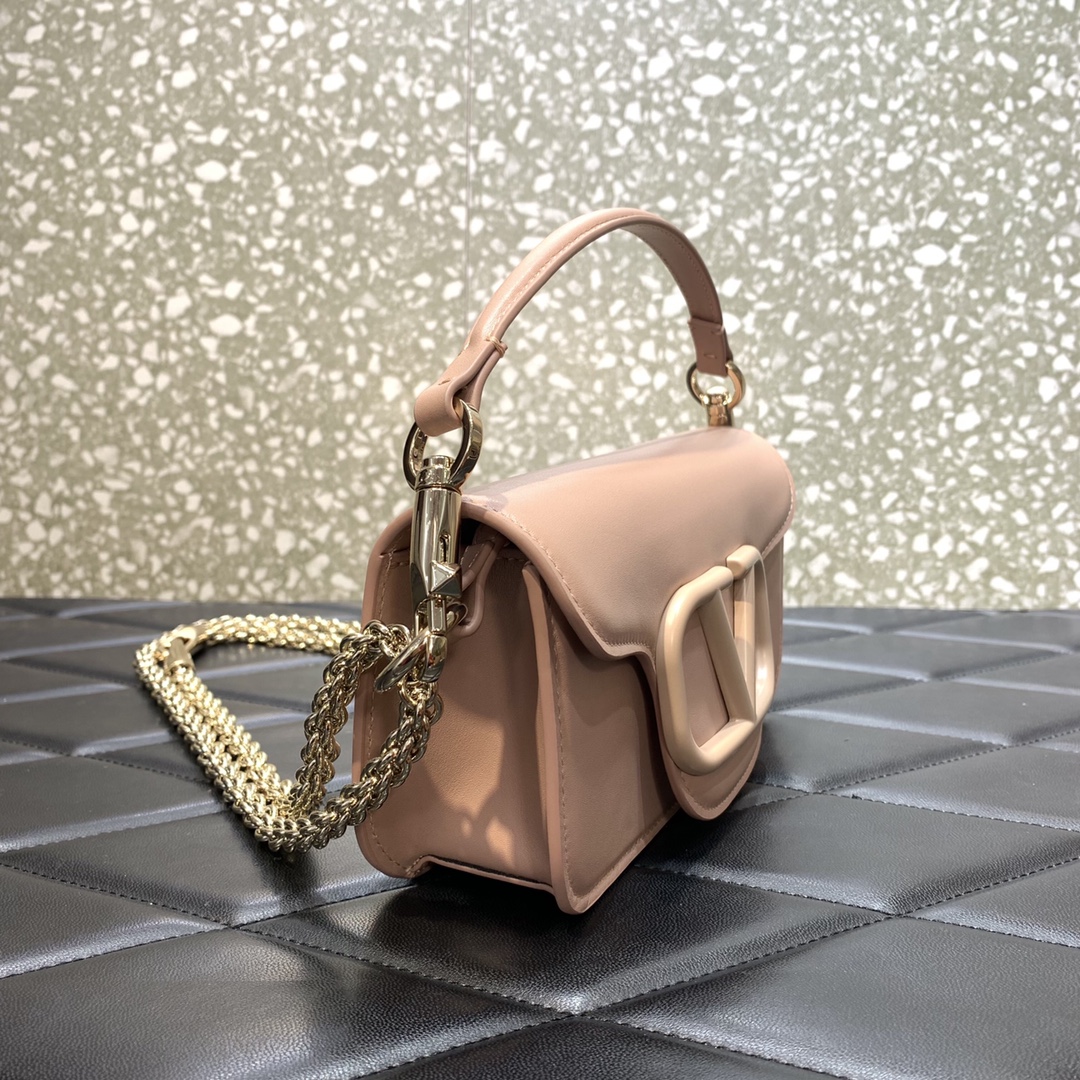 Valentino Garavani Loco Small Shoulder Bag in Nude Pink Calfskin Leather 